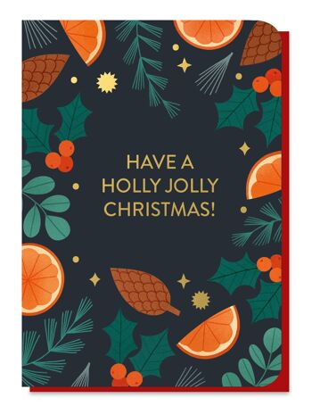 Carte de Noël Holly Jolly | Carte de luxe en feuille d'or 1