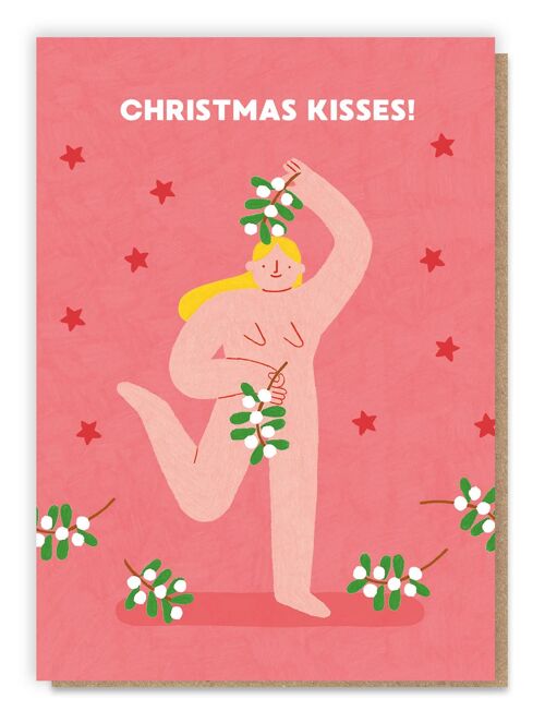 Mistletoe Kisses Christmas Card | Nude | Cheeky | Boobs
