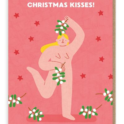 Tarjeta de Navidad de besos de muérdago | Desnudo | Descarado | Tetas
