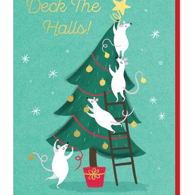 Tarjeta de Navidad de Deck The Halls | Tarjeta navideña de animales