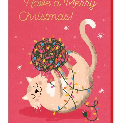 Weihnachtskarte mit Lichterketten | Tierische Weihnachtskarte