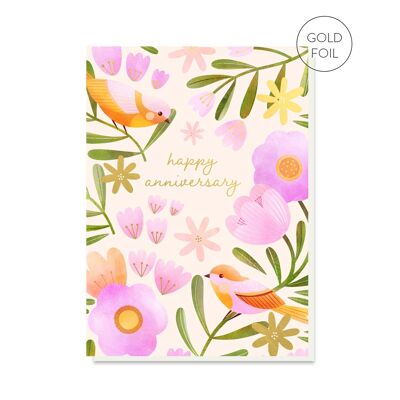 Pink Love Birds | Bird and Floral Anniversary Card