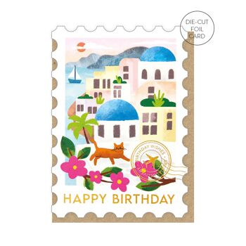 Carte d’anniversaire du timbre de Santorin| Cartes sur le thème du voyage 2