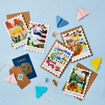 Carte d’anniversaire du timbre de Santorin| Cartes sur le thème du voyage 4