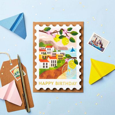 Tarjeta de cumpleaños con sello de la Riviera italiana | Tarjetas temáticas de viaje