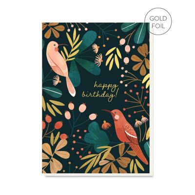 Herbstgarten | Vogel- und Blumen-Geburtstagskarte