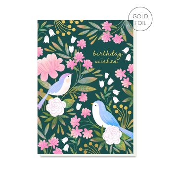 Fleur d’oiseau bleu | Carte d'anniversaire oiseau et floral 1