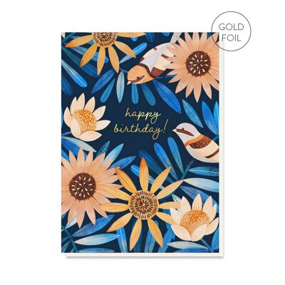 Jardin de minuit | Carte d'anniversaire oiseau et floral