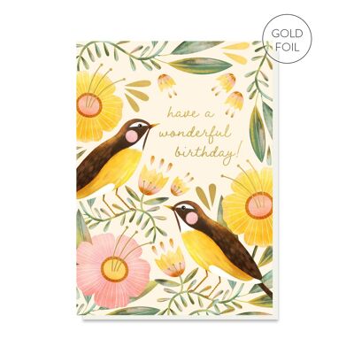 Giardino del sole | Biglietto d'auguri floreale e con uccelli