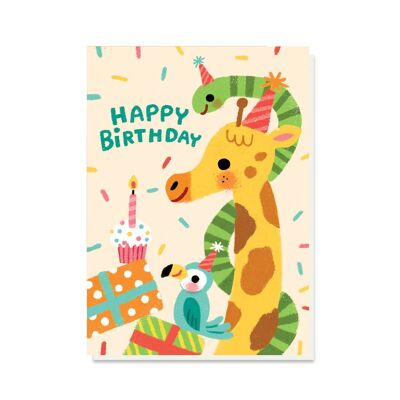 Tarjeta de cumpleaños de animales de fiesta | Tarjeta infantil de género neutro