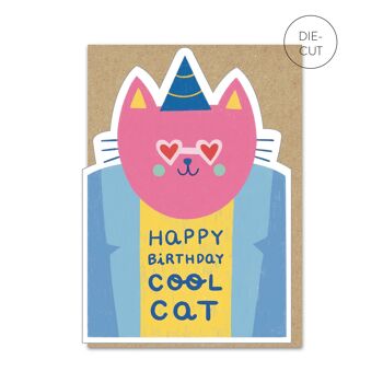 Carte d’anniversaire de chat cool | Carte d'anniversaire chat découpée 1