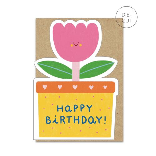Pink Tulip Birthday Card | Die-cut Flower Birthday Card