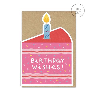 Tarjeta de cumpleaños con una gran rebanada de pastel | Tarjeta de cumpleaños troquelada