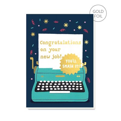 Impresionante nueva tarjeta de trabajo | Tarjeta de felicitación de lámina dorada