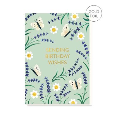 Tarjeta de cumpleaños floral de lavanda | Tarjeta de felicitación floral
