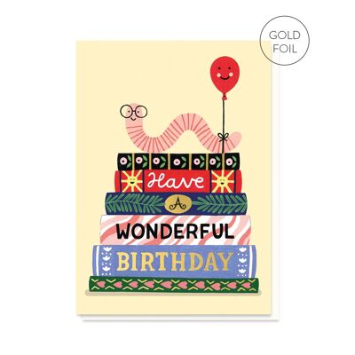Tarjeta de cumpleaños del ratón de biblioteca | Tarjeta de lujo con lámina dorada