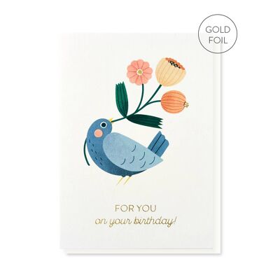 For You Bird Birthday Card | Scandi Style | Luxury Foil Card