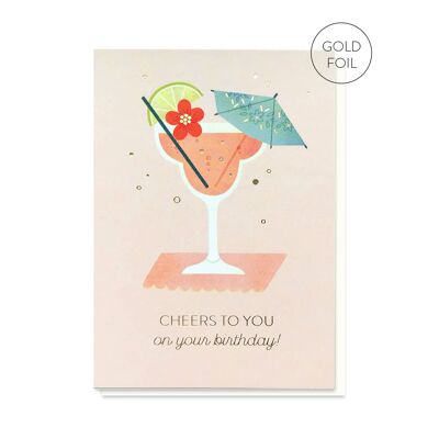 Carte d’anniversaire de cocktail | Carte de luxe en feuille d'or