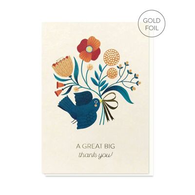 Carte de remerciement oiseau | Style scandinave | Carte de luxe en feuille d'or