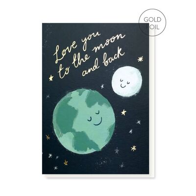 Moon and Back Love Card | Gold Foil Luxury Anniversary Card