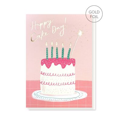 Tarjeta de cumpleaños del día de la torta | Pastel de cumpleaños | Lámina de oro de lujo