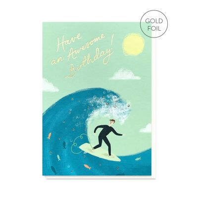 Impresionante tarjeta de cumpleaños | Tarjeta de surfista