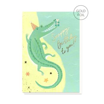 Carte crocodile d’anniversaire Snappy | Carte feuille d’or | Cartes pour enfants 1