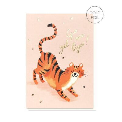 Ve a buscar la tarjeta de buena suerte del tigre | Tarjeta de lujo con lámina dorada