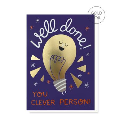 Tarjeta de felicitación de persona inteligente | Examen aprobado | Papel de oro