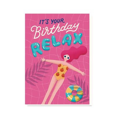 Carte d’anniversaire relaxante | Carte d’anniversaire féminine | Rose néon