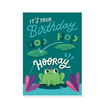 Hop Hop Hourra Grenouille Carte d’anniversaire | Carte d'anniversaire pour tous les âges 1