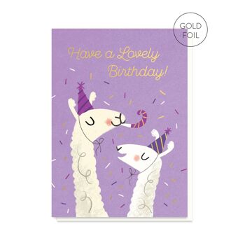 Belle carte d’anniversaire de lamas | Carte d'anniversaire de luxe en feuille d'or 1