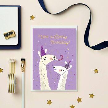 Belle carte d’anniversaire de lamas | Carte d'anniversaire de luxe en feuille d'or 3