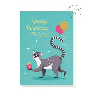 Tarjeta de cumpleaños del lémur | Tarjeta de animales para niños | Tarjeta Infantil