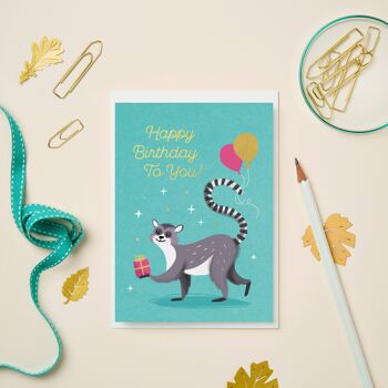 Carte d’anniversaire lémurien | Carte d’animaux pour enfants | Carte Enfant 3