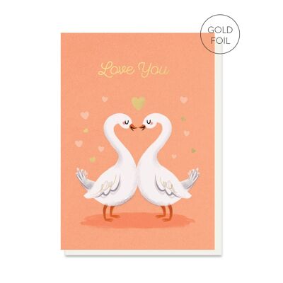 Tarjeta de aniversario de cisnes de amor | Linda tarjeta de aniversario