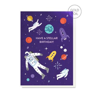 Tarjeta de cumpleaños estelar | Tarjeta de felicitación de lujo | Tema espacial