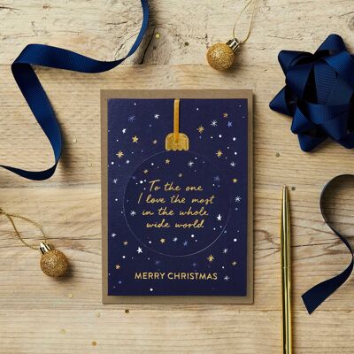 Tarjeta de Navidad con adorno emergente One I Love | Tarjeta de lujo