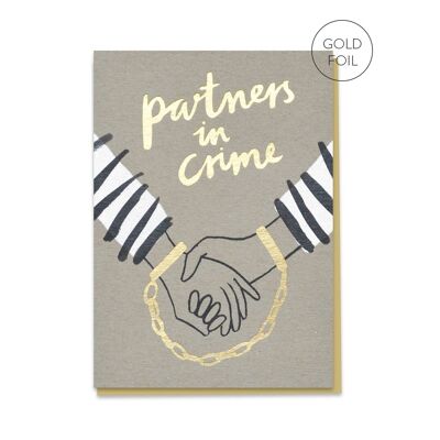 Tarjeta de aniversario de socios en el crimen | Tarjeta de lujo con lámina dorada