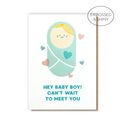 Hey Baby Boy Karte | Neue Babykarte | Zeitgenössische Begrüßung