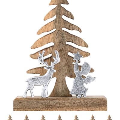 Wooden figure Christmas tree with deer and angel 20x27cm Masterbox 8-piece Christmas decoration mango wood