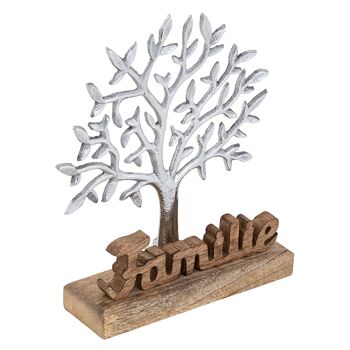 Arbre de vie avec inscription famille figurine en bois 20x27cm figurine décorative aluminium bois de manguier 2