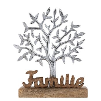 Arbre de vie avec inscription famille figurine en bois 20x27cm figurine décorative aluminium bois de manguier 3