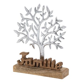 Arbre de vie avec inscription famille figurine en bois 20x27cm figurine décorative aluminium bois de manguier 4