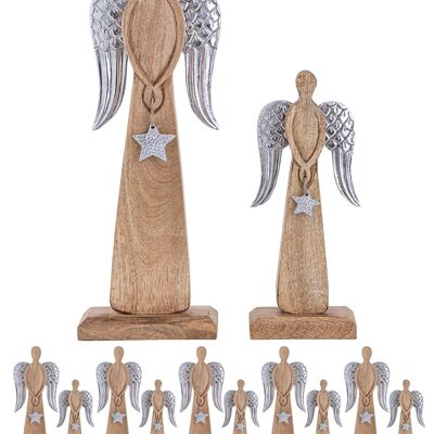 Lot de 2 figurines d'ange décoratives 13/17x32/47cm Boîte maîtresse de décoration de Noël 6 pièces en bois de manguier