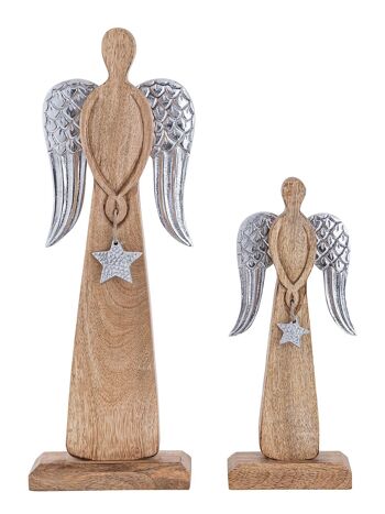 Lot de 2 figurines d'ange décoratives 13/17x32/47cm Boîte maîtresse de décoration de Noël 6 pièces en bois de manguier 4