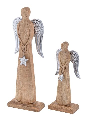 Lot de 2 figurines d'ange décoratives 13/17x32/47cm Boîte maîtresse de décoration de Noël 6 pièces en bois de manguier 5