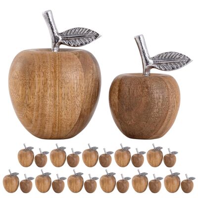 Figure decorative set di 2 mele H15/13x11/9 cm supporto Masterbox 12 pezzi in legno di mango