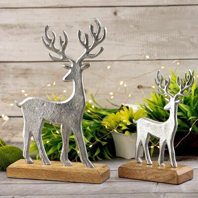 Figurine décorative lot de 2 support cerf 14/20x22/32cm figurine décorative aluminium bois de manguier