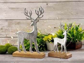 Figurine décorative lot de 2 support cerf 14/20x22/32cm figurine décorative aluminium bois de manguier 1